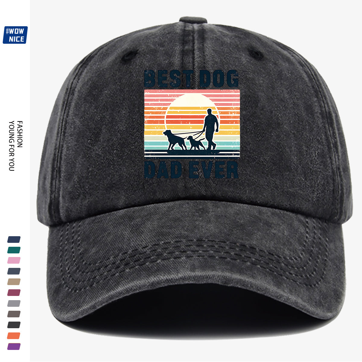 1pc "Best Dog Dad Ever" Vintage Trucker Hat - Adjustable Unisex Baseball Cap Suitable for Outdoor, Dog Walking, Picnics & Sports, Breathable Dad Hat Gift for Fathers Day, Birthdays, for Dog Lovers with Sunset Print (for Men & Women)