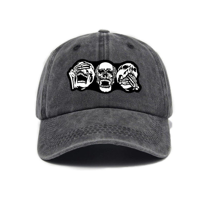 Fashion Easy Skull Print Washed Distressed Soft Top Sunshade Baseball Cap Unisex All-Match Baseball Cap