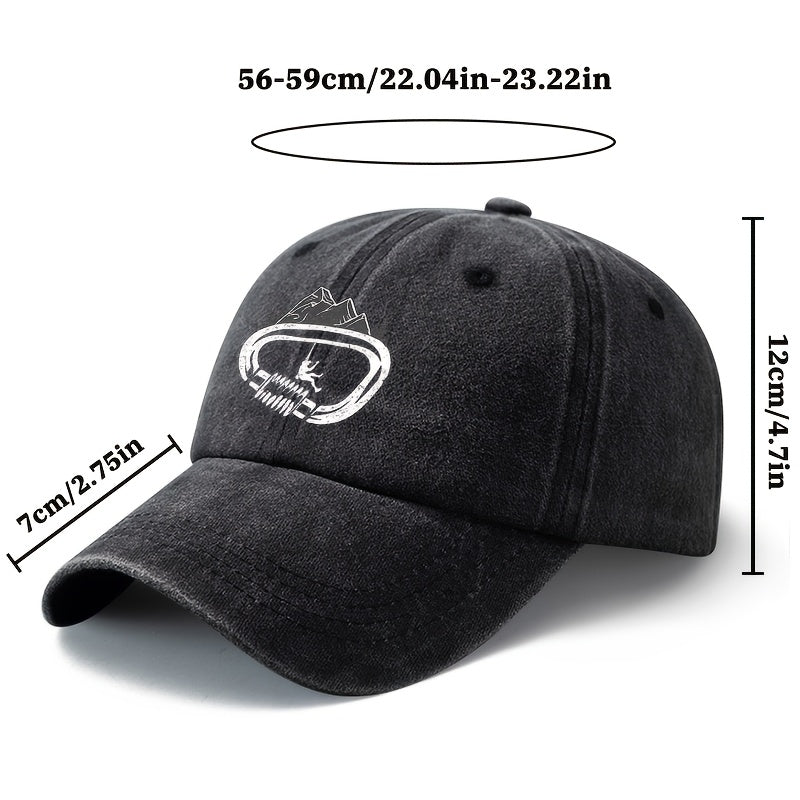 A Unisex Fashionable and Versatile Printed Rock Climbing Baseball Cap, Featuring a Classic Vintage Washed Outdoor Lightweight Curved Brim. Suitable for Casual Occasions Such as Outdoor Vacations, Travel, and Camping. Also Works as a Hip-hop Hat