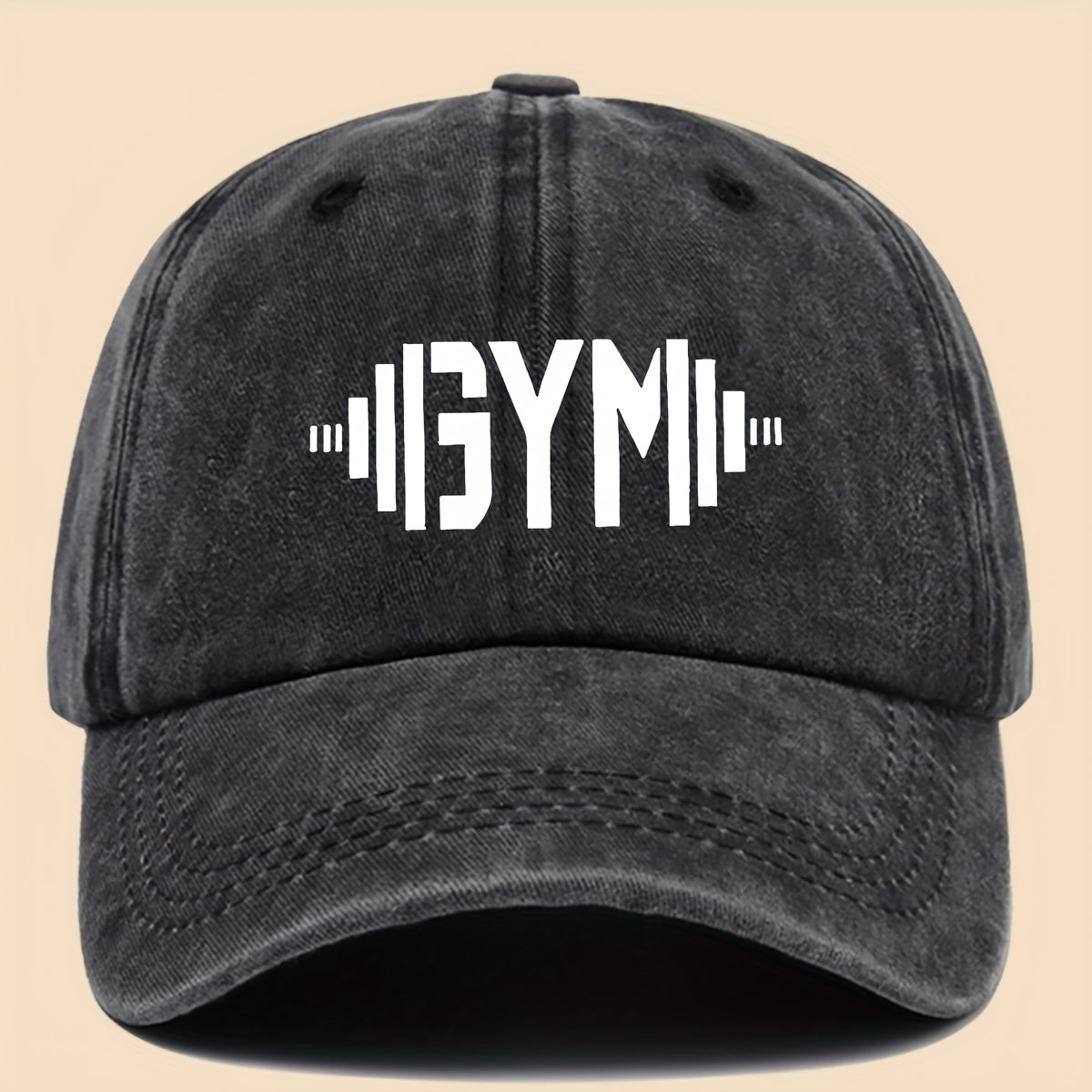1 GymFlex Pro Breathable Baseball Cap with GYM Print and Dumbbell Design - Washed Fitness Cap, Suitable for Men, Women, and Teens - Ideal Accessory for Gym, Outdoor Activities, Camping, Cycling, and Skateboarding - Vibrant Lifestyle Hat