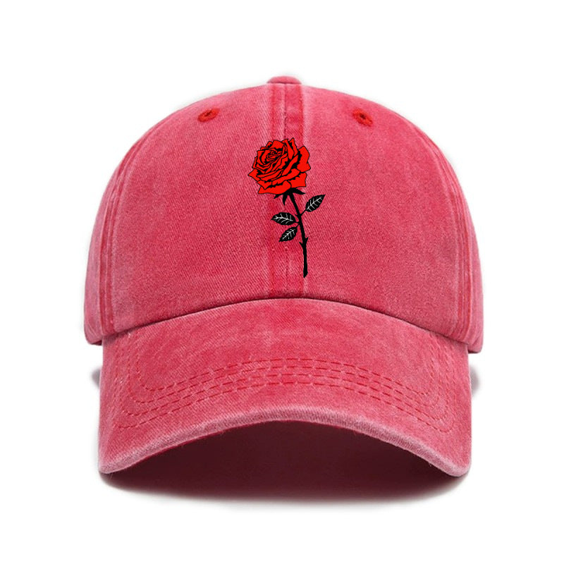 Washed Distressed Printed Baseball Cap Adult Easy Casual Style Rose Flower Print Washed Distressed Soft Top Vintage Baseball Cap Unisex All-Match Hat
