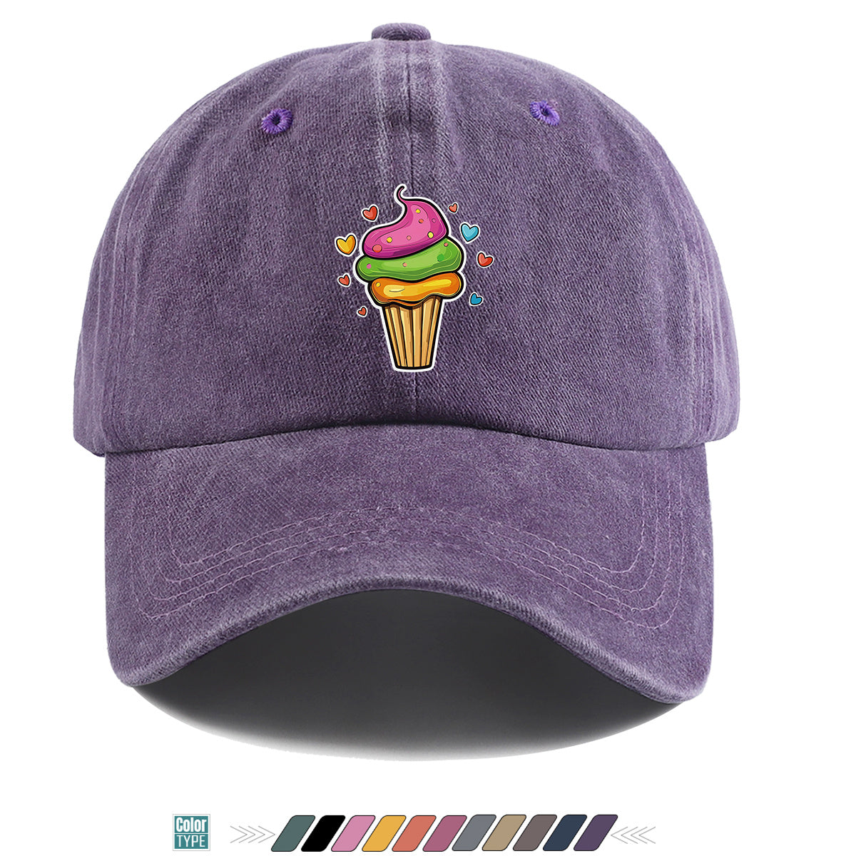 1pc Colorful Cream Cake Print Baseball Cap, Sweet Cute Sun Hat, Fashionable Individual Aesthetic Unisex Cap, Adjustable Size Street Trendy Hat, Bestie Outing Hat, Suitable for Daily Commute, Dates, Parties, Amusement Parks, Afternoon Tea