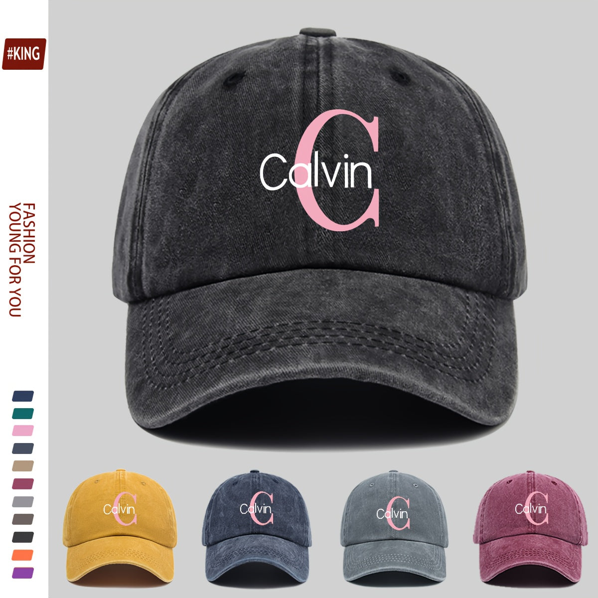 1pc Pink "Calvin" Logo Printed Retro Baseball Cap - Japanese Easy Fresh Style, Comfortable And Breathable with Adjustable Size, Unisex Street Skateboard Cap, Perfect for Outdoor Activities Like Hiking, Travel, Golf, Beach Parties, And Fishing