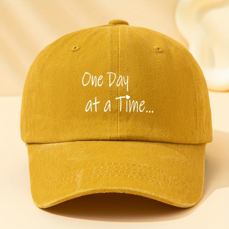 Men's Vintage ONE DAY AT A TIME Lettering Baseball Cap - Soft Breathable Hat Suitable for Dad, Boyfriend Birthday & Father's Day Gifts, Outdoor Casual Wear, Hand Washable Textile Material