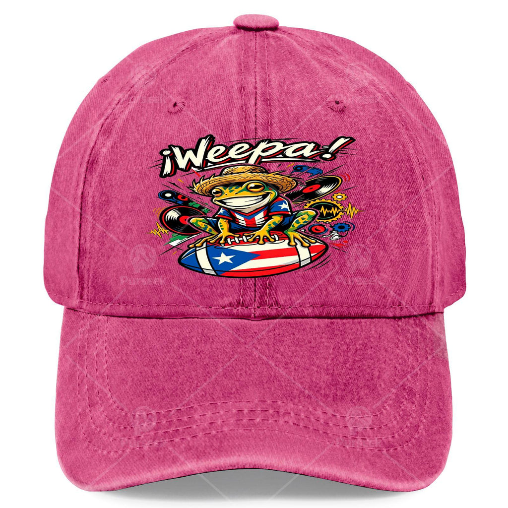 Coqui Frog Weepa Puerto Rico Flag Football Baseball Hat Unisex Soft Washed