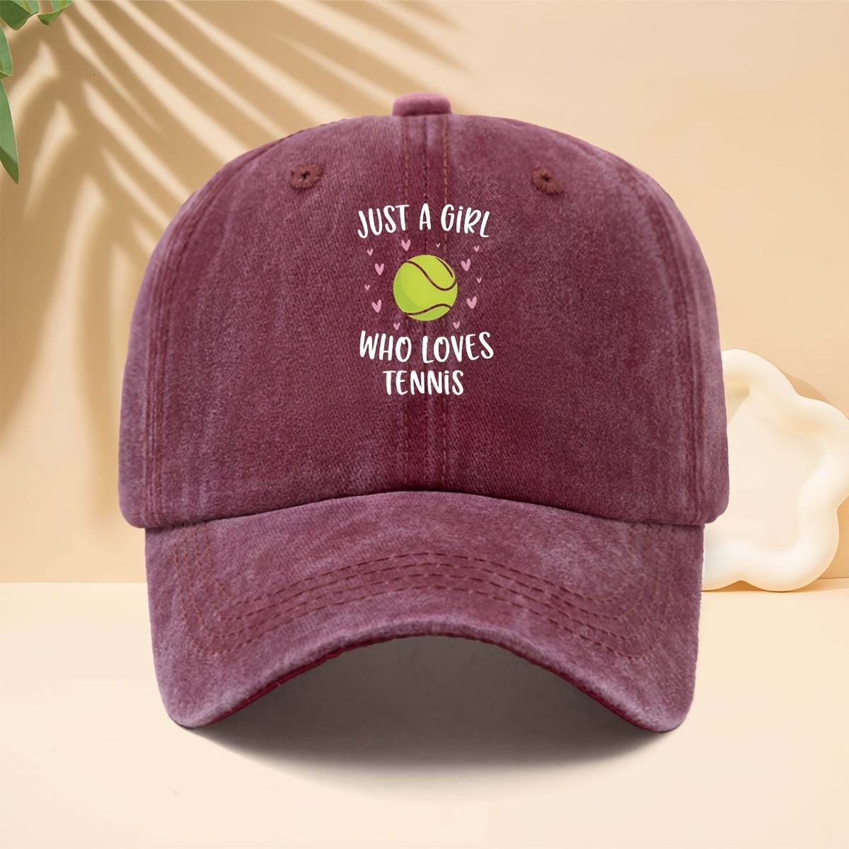 Baseball Cap with 'Just A Girl Who Loves Tennis' Pattern, American Sports Energetic Girly Fresh Casual Style Dad Hat for Walking, Shopping, Travel, Parties, And Vacations, Adjustable Brim, Unisex Casual Hat, All-Season Hip-Hop Style