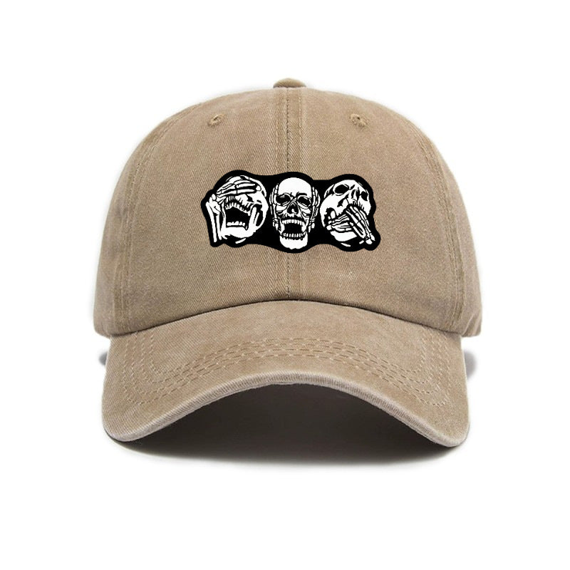 Fashion Easy Skull Print Washed Distressed Soft Top Sunshade Baseball Cap Unisex All-Match Baseball Cap