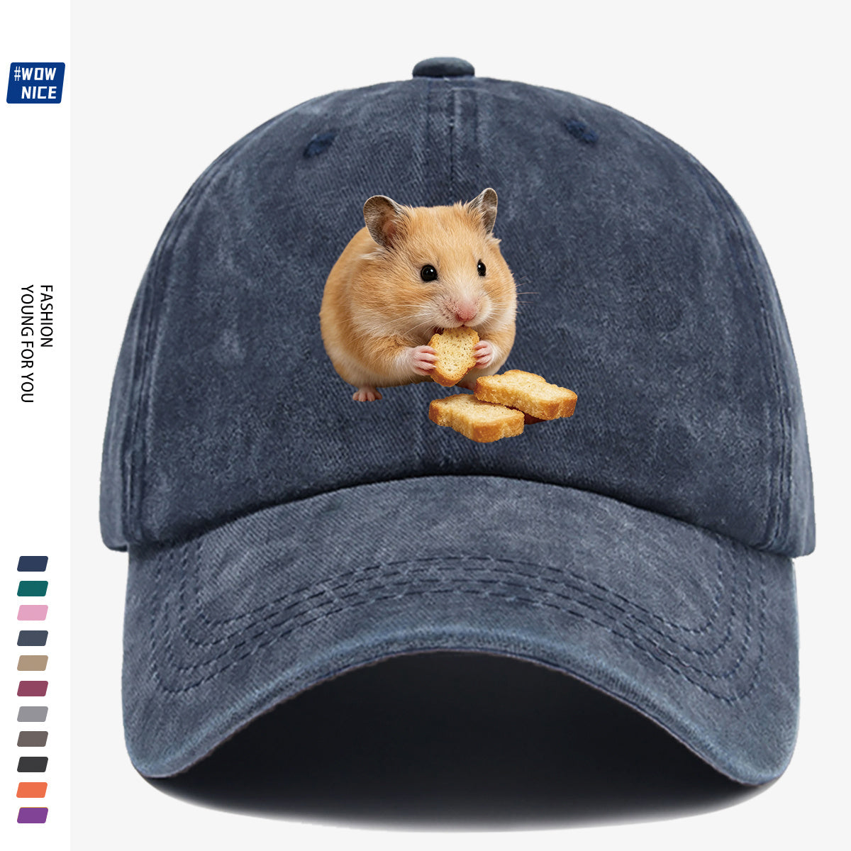 1pc Light Brown Hamster Holding Bread Slice Cute Printed Baseball Cap, Soft And Skin-Friendly Baseball Cap, Lively And Adorable Eye-Catching Men'S Women'S Baseball Cap, Adjustable Size, Casual Daily Hat, Commuting And Shopping Hat