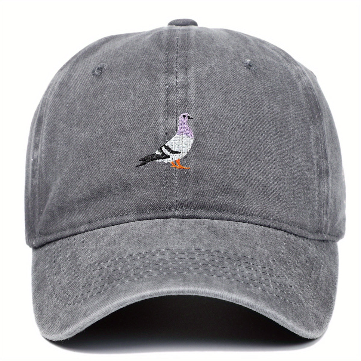 Lightweight Rayon Baseball Cap with Pigeon & VERG Print Emblem - Adjustable Metal Buckle, Minimalist Round Top Hat for Casual & Smart-Casual Wear, Year-Round Mature Style (Not Washable)