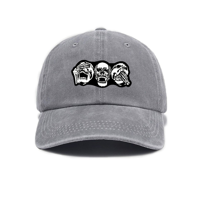 Fashion Easy Skull Print Washed Distressed Soft Top Sunshade Baseball Cap Unisex All-Match Baseball Cap