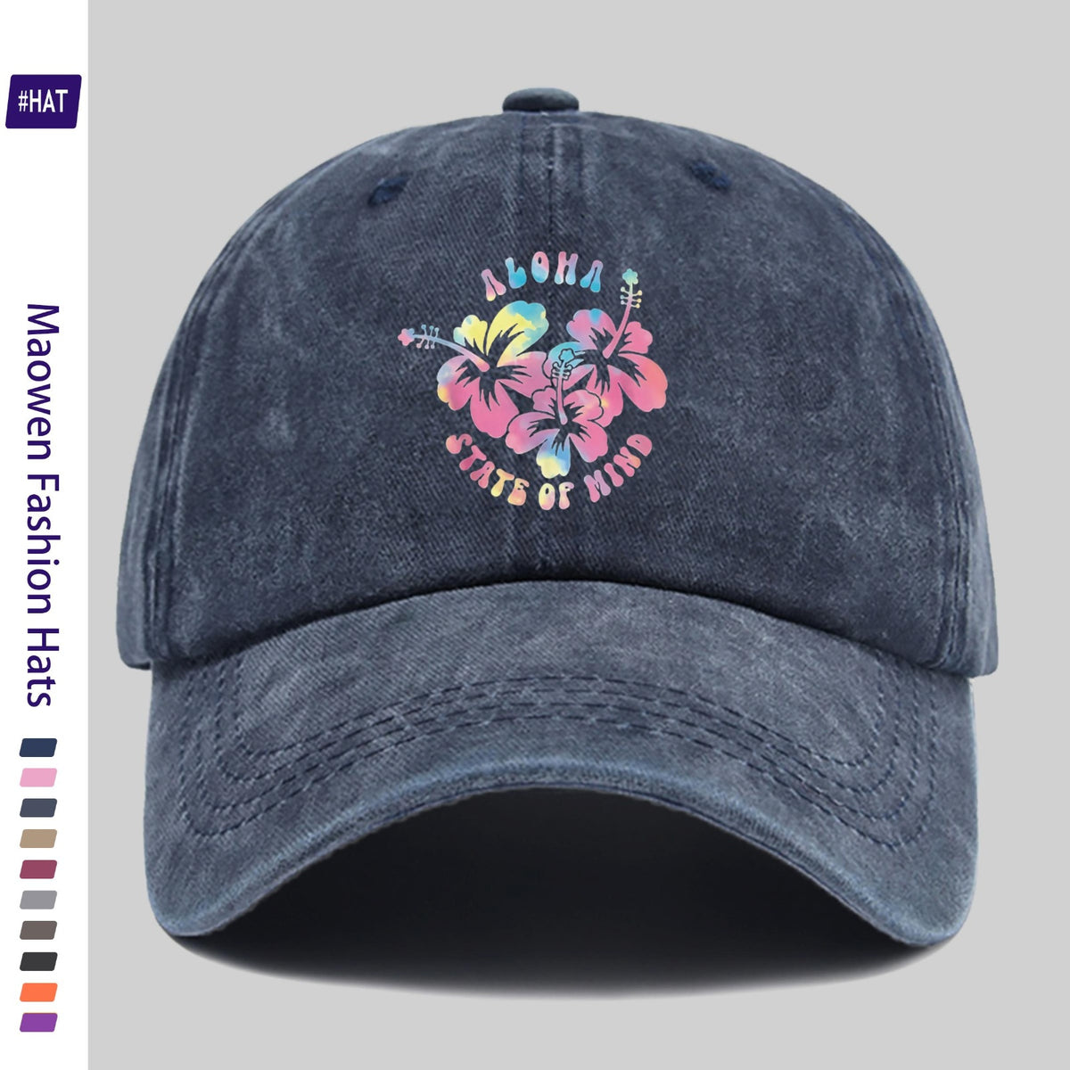 1pc Vintage Distressed Adjustable Sports Cap, Featuring a Washed-Out Cap Body with a Hawaiian-Style Tie-Dye Hibiscus Flower Print, an Outdoor Casual Cap, a Fashionable Printed Breathable Baseball Cap, a Must-Have Fashion Item, an Ideal Choice