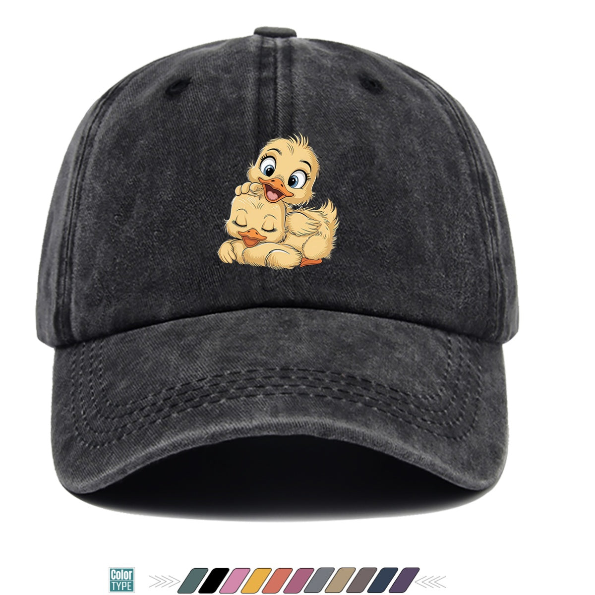 1pc Cute Little Yellow Duck Print Baseball Cap, Adorable Cartoon Duck Pattern Sun Hat, Fashion Casual Sunshade Hat, Unisex Adjustable Duckbill Cap, Soft Breathable Hat, Outing Hat, Versatile Hat, Best Friend Shopping Hat, Outdoor Picnic Play Hat