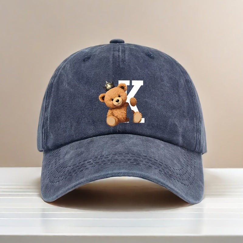 Adjustable Baseball Cap with Cartoon Bear and Crown Print, Suitable for Outdoor Travel, Camping, Sunny Activities, Parties, and Unisex Hip-hop Style