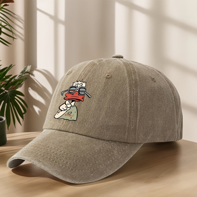 Cartoon Duck Print Baseball Cap Classic Washed Distressed Vintage Duckbill Hat Soft Comfortable Sweat-Absorbing Breathable Hat Outdoor Leisure Sports Hiking Camping Fishing Hat Individual Street Hip-Hop Hat