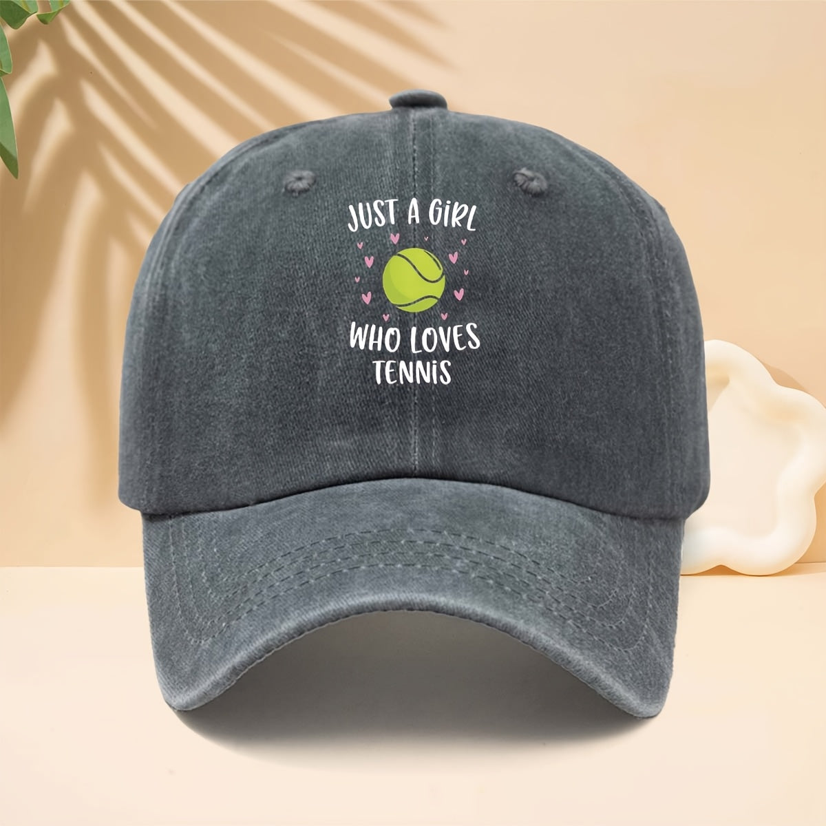 Baseball Cap with 'Just A Girl Who Loves Tennis' Pattern, American Sports Energetic Girly Fresh Casual Style Dad Hat for Walking, Shopping, Travel, Parties, And Vacations, Adjustable Brim, Unisex Casual Hat, All-Season Hip-Hop Style