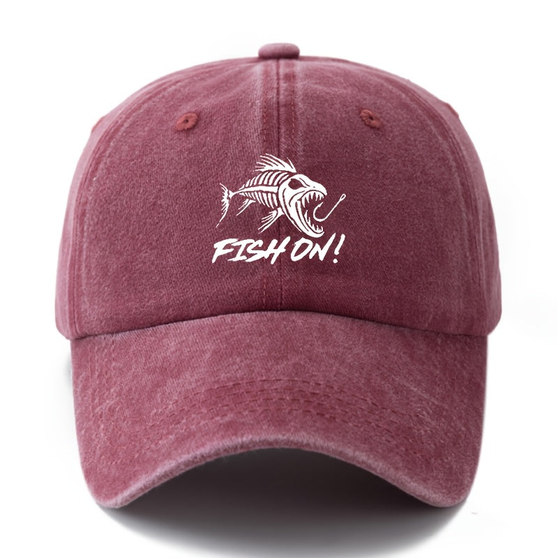 1 Unisex Fashion Printed Fishbone FISH ON Baseball Cap | Classic Vintage Washed Lightweight Curved Brim, Ideal for Outdoor Travel, Camping, Casual Daily Wear, Hip-Hop Festivals |, Woven, Brand: MAKEFGE
