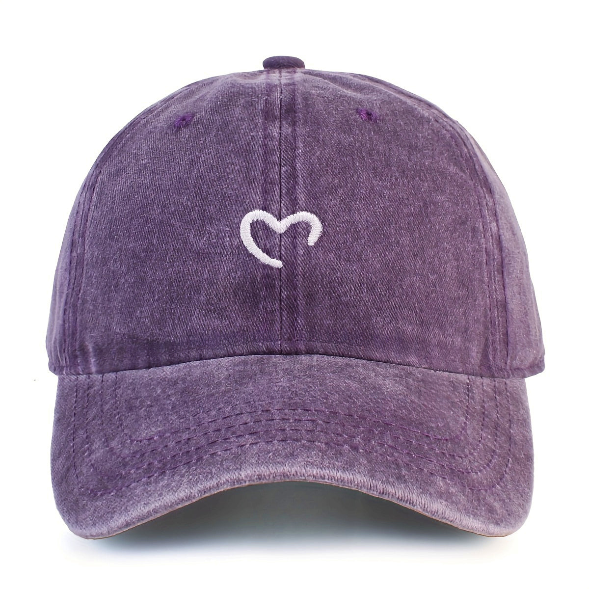Women'S Heart-Shaped Embroidered Vintage Washed Baseball Cap, Adjustable Size, Suitable for Urban Vacation Wear