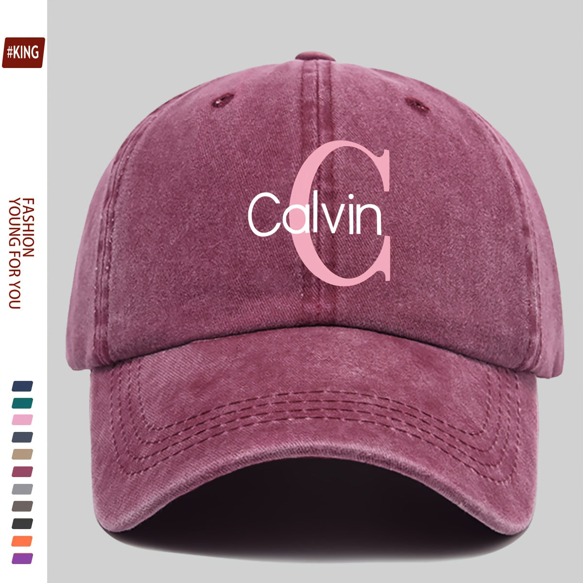 1pc Pink "Calvin" Logo Printed Retro Baseball Cap - Japanese Easy Fresh Style, Comfortable And Breathable with Adjustable Size, Unisex Street Skateboard Cap, Perfect for Outdoor Activities Like Hiking, Travel, Golf, Beach Parties, And Fishing