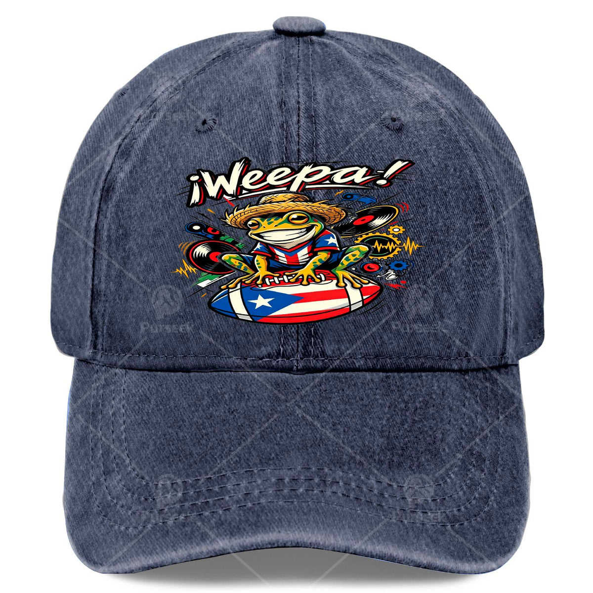 Coqui Frog Weepa Puerto Rico Flag Football Baseball Hat Unisex Soft Washed