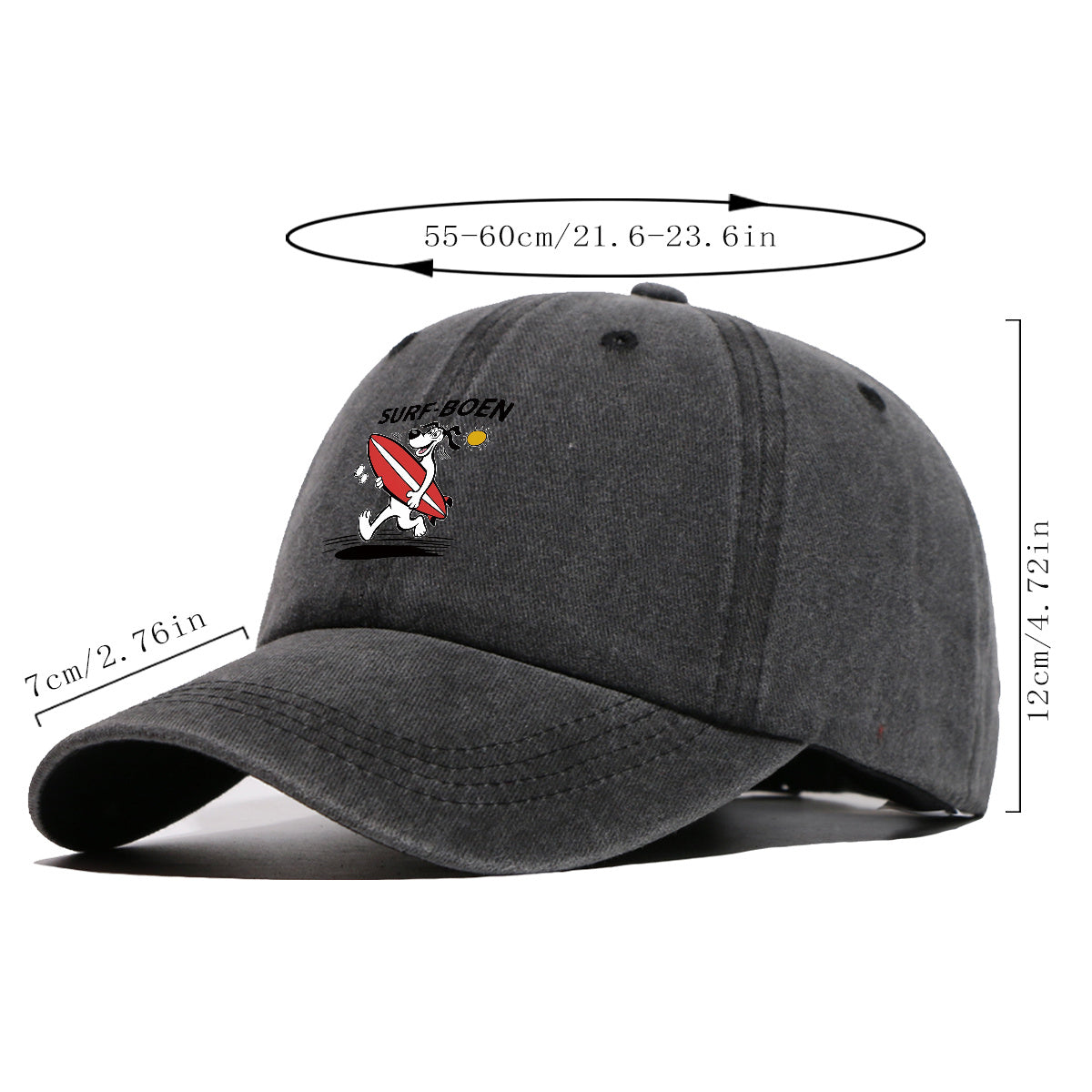 1pc Surfing Dog Fun Print Baseball Cap, Comfortable Breathable Sun Hat, Fashionable Individual Aesthetic Unisex Cap, Adjustable Size Casual Street Hat, Beach Vacation Hat, Suitable for Surfing, Beach, Vacation, Party, Outdoor Sports