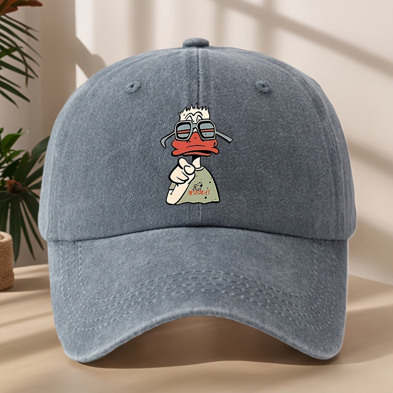 Cartoon Duck Print Baseball Cap Classic Washed Distressed Vintage Duckbill Hat Soft Comfortable Sweat-Absorbing Breathable Hat Outdoor Leisure Sports Hiking Camping Fishing Hat Individual Street Hip-Hop Hat