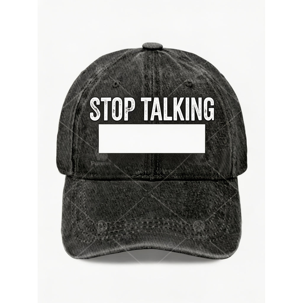 STOP TALKING Letter Print Vintage Washed Baseball Cap Unisex Cool Street Style Casual Hat for Anniversary Gift