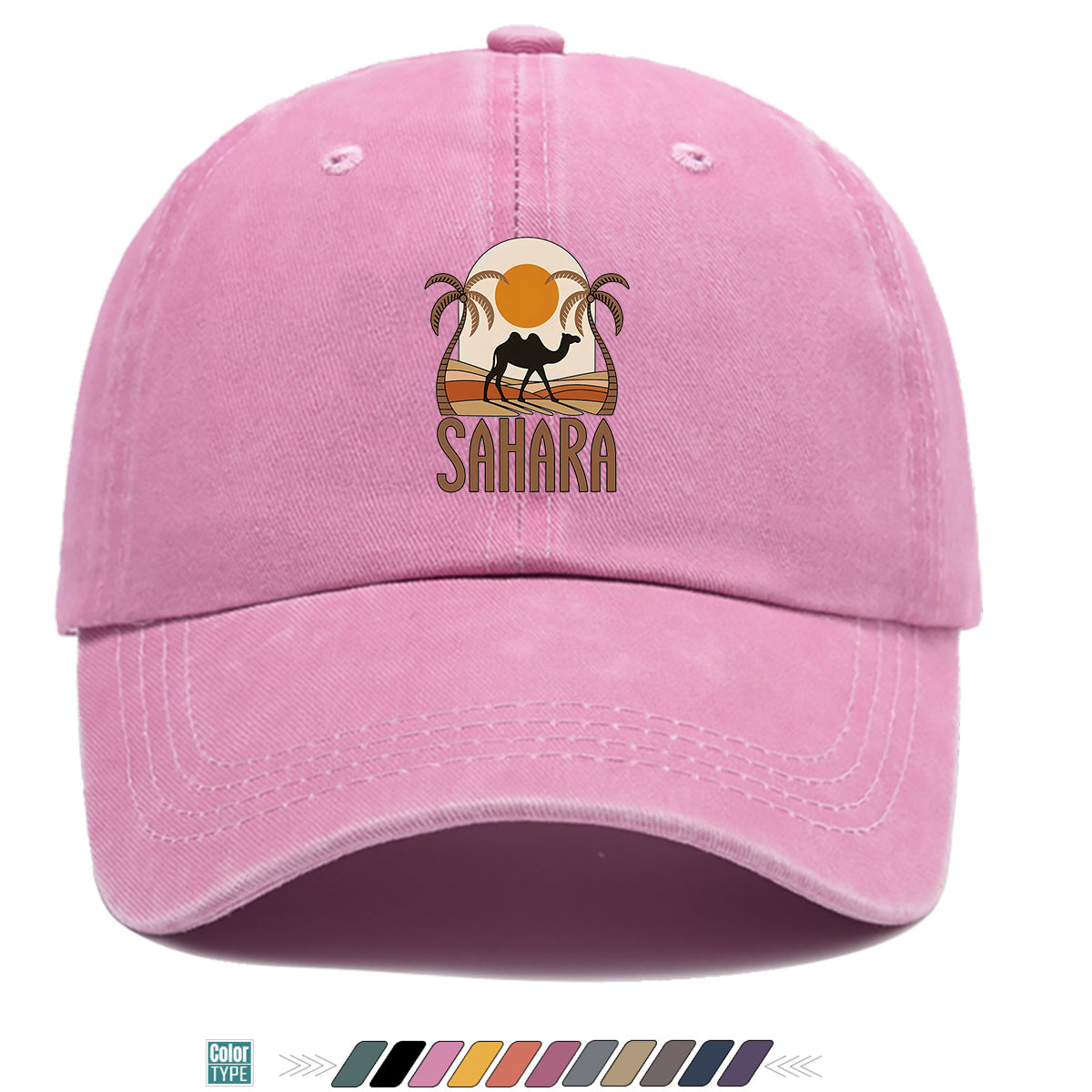 1pc Sahara-Themed Camel and Palm Tree Print Baseball Cap, Comfortable and Breathable Sun Hat, Stylish, Simple, and Beautiful, Unisex Baseball Cap with Adjustable Size, Trucker Hat, Beach Vacation Hat, Suitable for Outdoor Adventures, Desert Travel