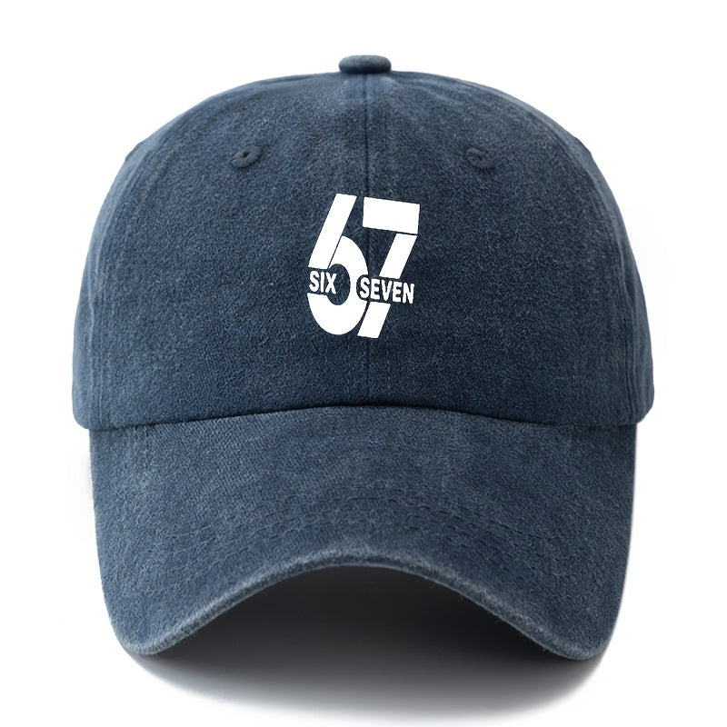 Unisex, Fashionable And Versatile Printed SIX SEVEN Baseball Cap, Classic Retro Washed Outdoor Lightweight Curved Brim Cap, Trucker Baseball Cap, Suitable for Outdoor Vacations, Travel, Camping, And Other Casual Occasions, Hip-Hop Cap for Holi