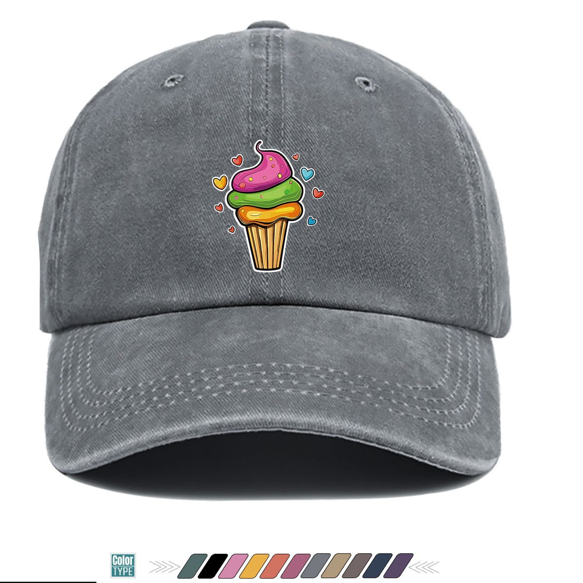 1pc Colorful Cream Cake Print Baseball Cap, Sweet Cute Sun Hat, Fashionable Individual Aesthetic Unisex Cap, Adjustable Size Street Trendy Hat, Bestie Outing Hat, Suitable for Daily Commute, Dates, Parties, Amusement Parks, Afternoon Tea