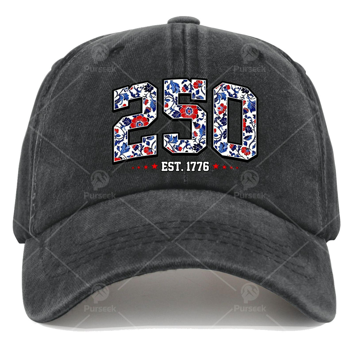 Floral Flag 250 Years 1776-2026 250th Birthday 4th of July Baseball Hat Unisex