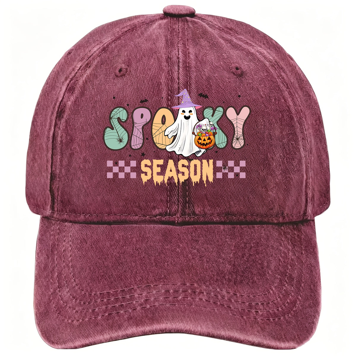 Halloween Retro Washed Cap for Men And Women, Cute Ghost And Pumpkin Pattern, Adjustable, Fashionable Street Casual Baseball Cap