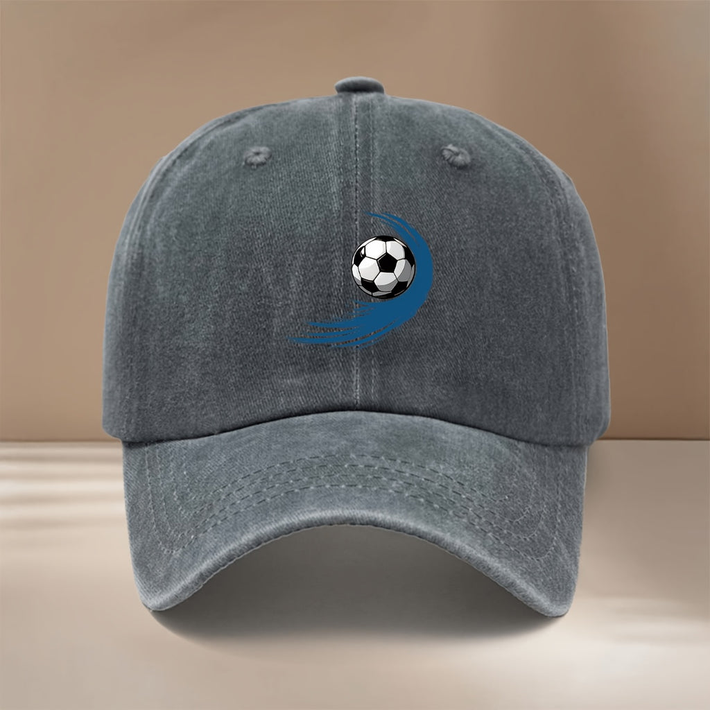 This Is a Baseball Cap with a Football Pattern Featuring Blue Swirling Lines. It's a Unisex, Adjustable-size Casual Hat Suitable for All Seasons. The Trendy, Lightweight Snapback Is Perfect for Outdoor Sports, Gatherings, Camping, and as a  Fashion