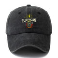 A Stylish And Versatile Unisex ELECTRICIAN Baseball Cap with a Printed Design, Featuring a Classic Retro Washed Look. This Lightweight Outdoor Cap Is Perfect for Truck Drivers And Suitable for Casual Occasions Like Outdoor Vacations, Camping