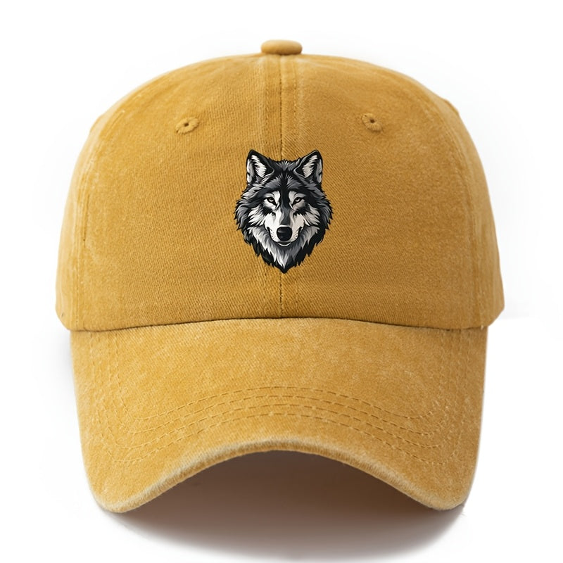 A Stylish And Adaptable Printed Husky Baseball Cap for All Genders, Showcasing a Timeless Vintage Wash And a Lightweight Curved Brim Design Perfect for Outdoor Activities. Great for Vacations, Travel, Camping