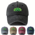 Green Clover Print Adjustable Snapback Cap - Outdoor Textile Hat with Four- Clover, Comfortable Casual Wear for, Camping, Travel, Ideal Gift Suitable for Couples & Outdoor Activities