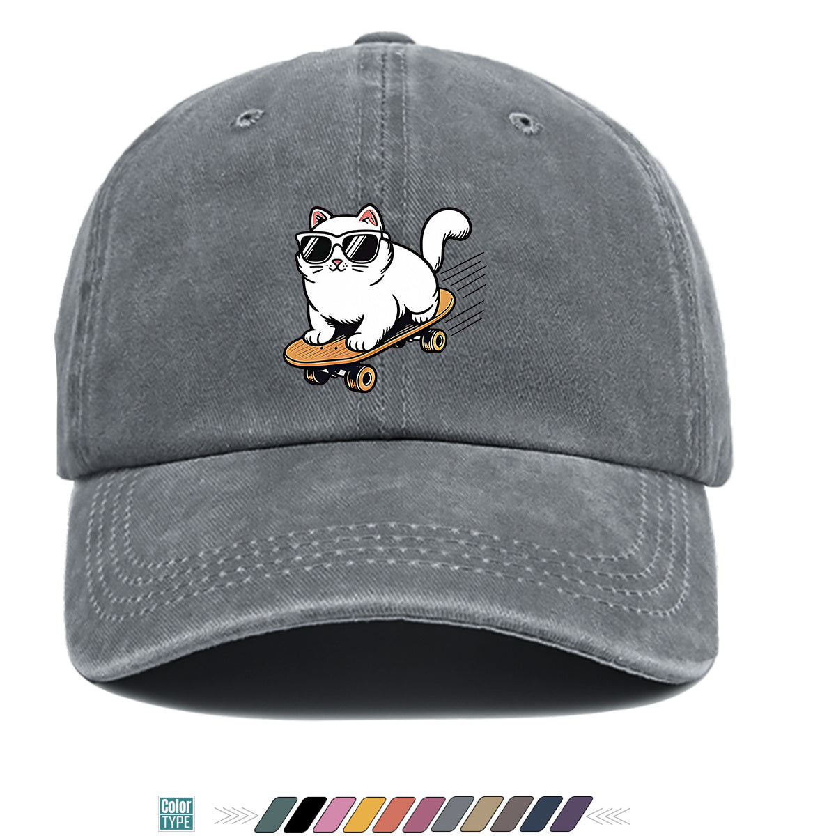 1pc 1pcs White Cat with Fashion Glasses Trucker Hat - Adjustable Unisex Cap Suitable for Skateboarding, Streetwear, Music Festivals, Summer Sun, Breathable Visor, Trendy Gift for &, Birthday Present for Skateboarders