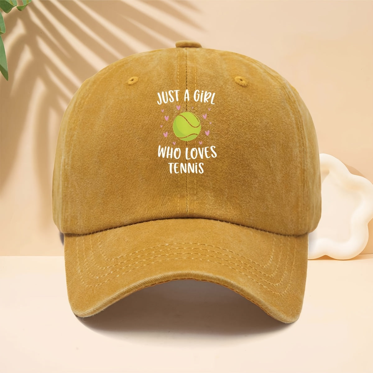 Baseball Cap with 'Just A Girl Who Loves Tennis' Pattern, American Sports Energetic Girly Fresh Casual Style Dad Hat for Walking, Shopping, Travel, Parties, And Vacations, Adjustable Brim, Unisex Casual Hat, All-Season Hip-Hop Style