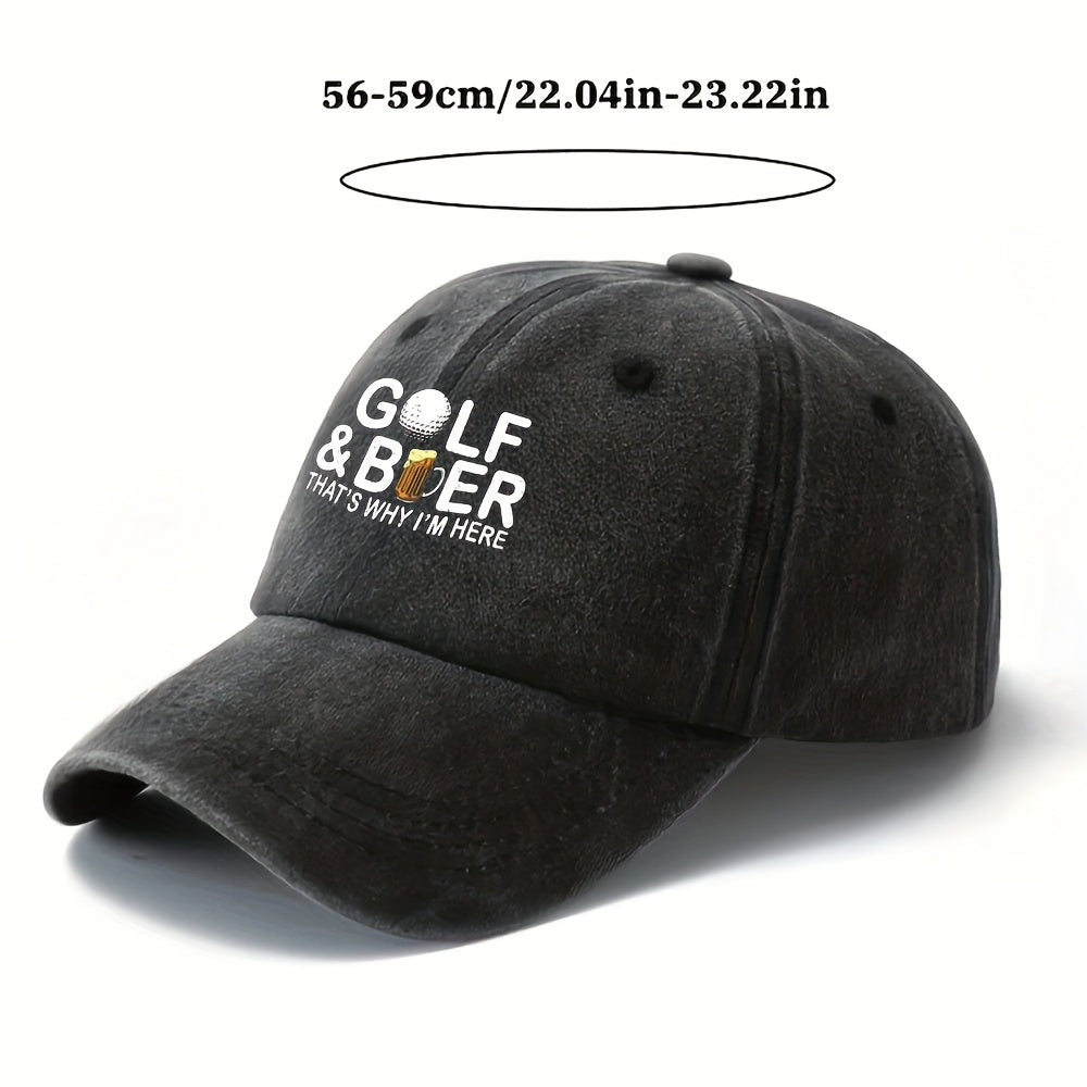 1 "Golf & Beer" Printed Baseball Cap with a Bold "That's Why I'm Here" Slogan and Golf Ball Graphic, Unisex, Adjustable Casual Style Hat for Outdoor Parties, Festivals, Camping, Hip-hop Trucker Hats, Suitable for Outdoor Activities, Picnics