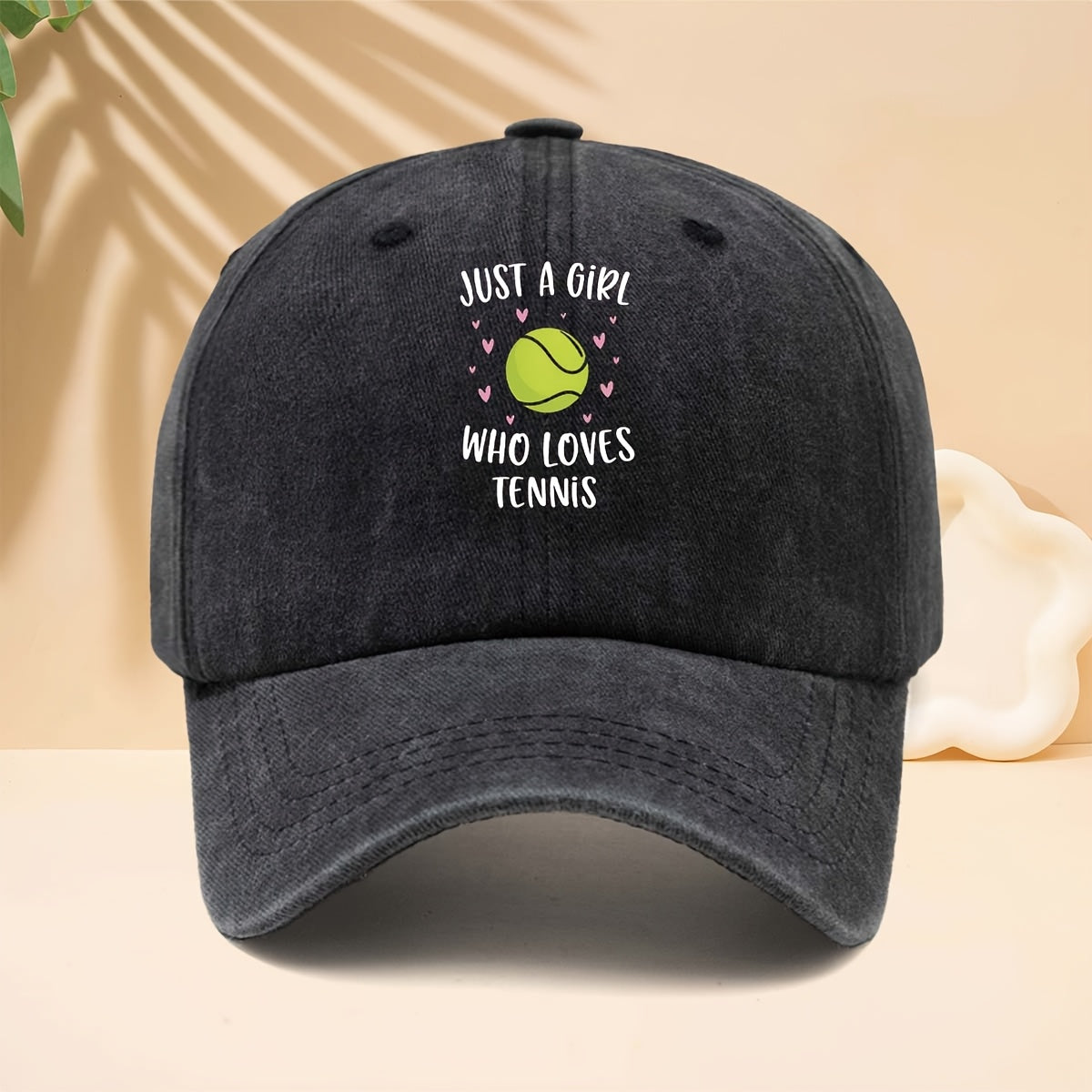 Baseball Cap with 'Just A Girl Who Loves Tennis' Pattern, American Sports Energetic Girly Fresh Casual Style Dad Hat for Walking, Shopping, Travel, Parties, And Vacations, Adjustable Brim, Unisex Casual Hat, All-Season Hip-Hop Style