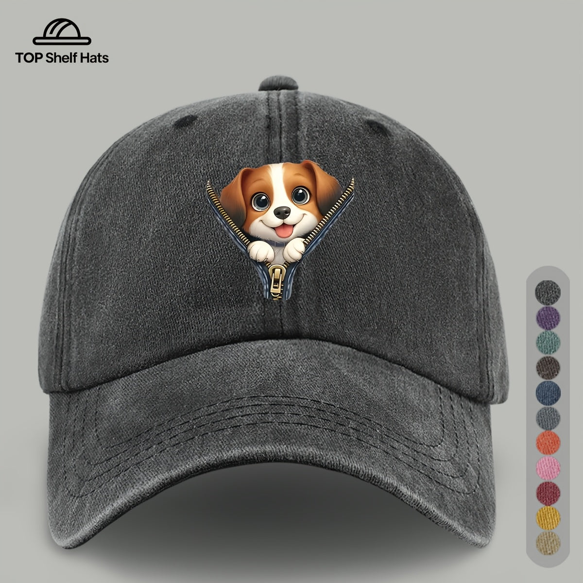 1pc Cute Playful Dog Pattern Design Printed Baseball Cap, Ideal Gift for Dog Lovers, Lightweight Comfortable And Breathable, Adjustable Size, Black PAPA Truck Driver Retro Dad Hat, Mom'S Beach Vacation Sun Hat, Youth Couple Outdoor Skate Cap
