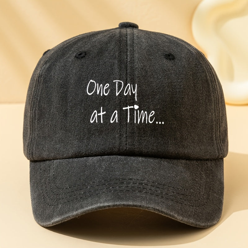 Men's Vintage ONE DAY AT A TIME Lettering Baseball Cap - Soft Breathable Hat Suitable for Dad, Boyfriend Birthday & Father's Day Gifts, Outdoor Casual Wear, Hand Washable Textile Material