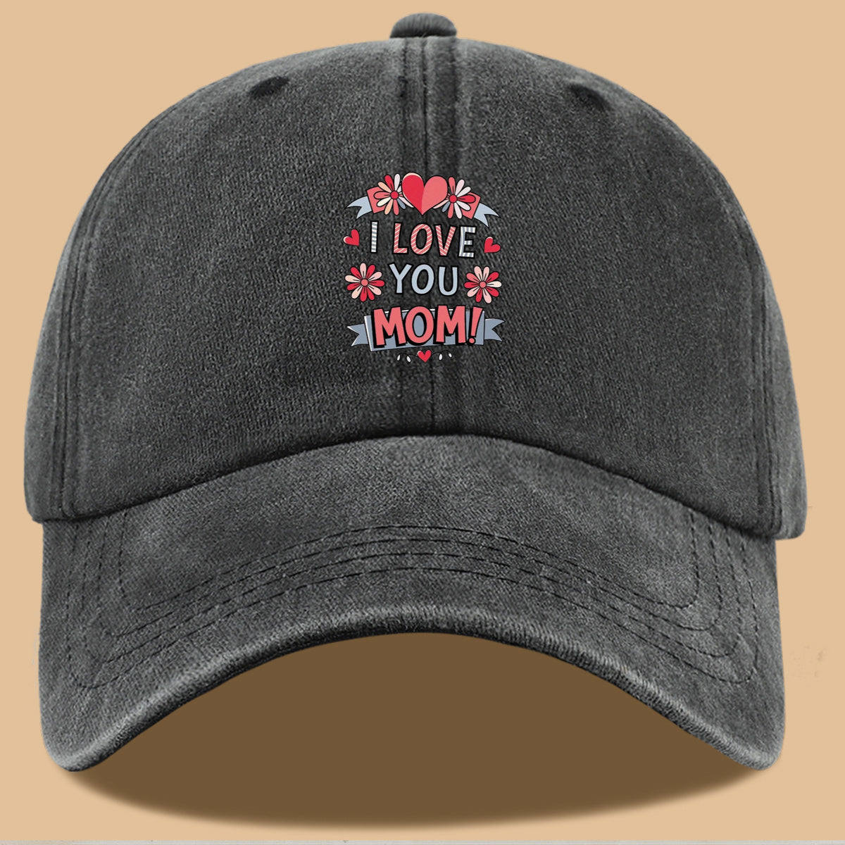 1pc Heart Flower "I LOVE YOU MOM!" Design Printed Baseball Cap, Comfortable and Breathable Sun Hat, Stylish and Beautiful, Unisex Adjustable Baseball Cap, Mom's Everyday Versatile Hat, Holiday Commemorative Hat, Suitable for Shopping