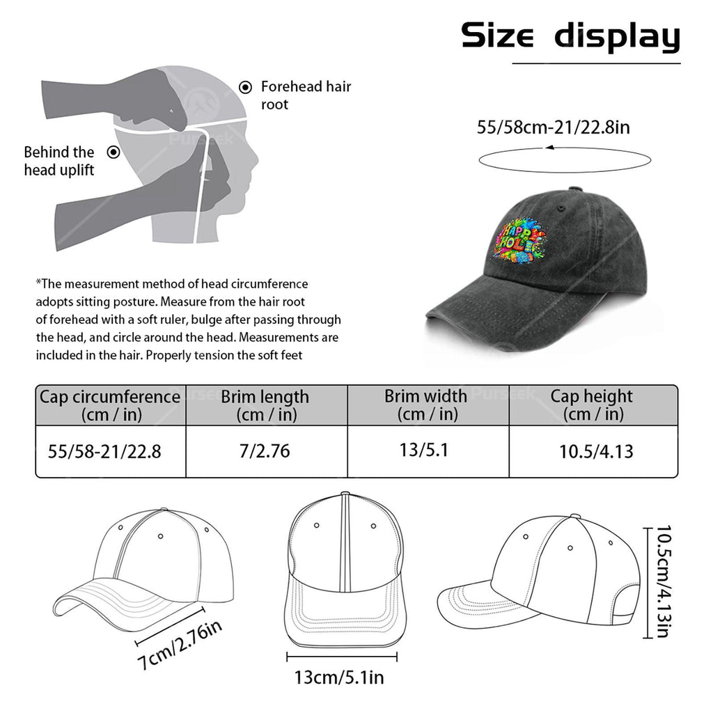 Indian Holi Festival Baseball - Retro Full-Body Print Hindu Cultural Hat Suitable for Christmas, 4th of, Events, Round Top with Bend Brim, Hand Washable for Holi & Casual Wear