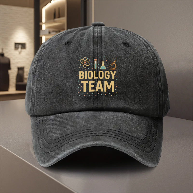 1pc, Adjustable Baseball Cap Featuring the "BIOLOGY TEAM" Design. Made of Lightweight Polyester with Printed Details, It's Suitable for Outdoor Sports and Camping Enthusiasts, as Well as Scientists, Biologists, Teachers, Students, Researchers.