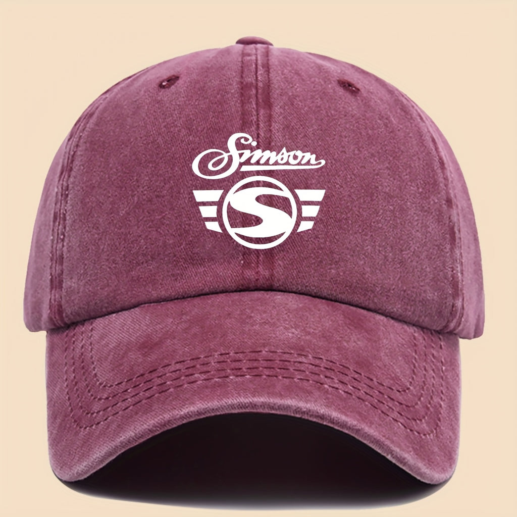 1pc Men's "Simson" Logo Graphic Print Baseball Cap Black Polyester Duckbill Hat with White Geometric Print Breathable Comfort Solid Color Simple  Soft Top Curved Brim Dad Hat Adjustable Size Unisex Casual Skateboard Cap Summer Leisure Accessories