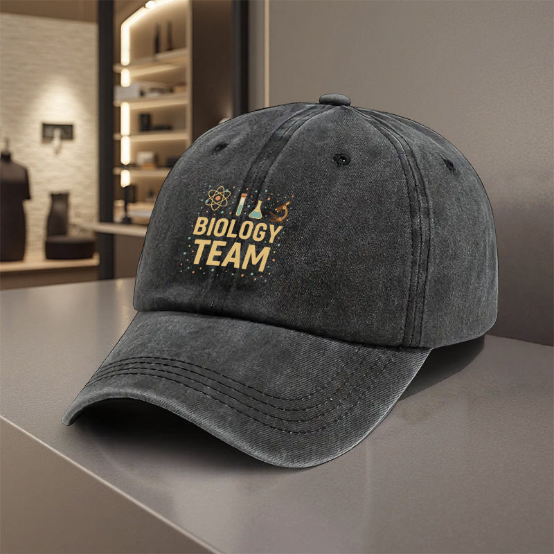 1pc, Adjustable Baseball Cap Featuring the "BIOLOGY TEAM" Design. Made of Lightweight Polyester with Printed Details, It's Suitable for Outdoor Sports and Camping Enthusiasts, as Well as Scientists, Biologists, Teachers, Students, Researchers.
