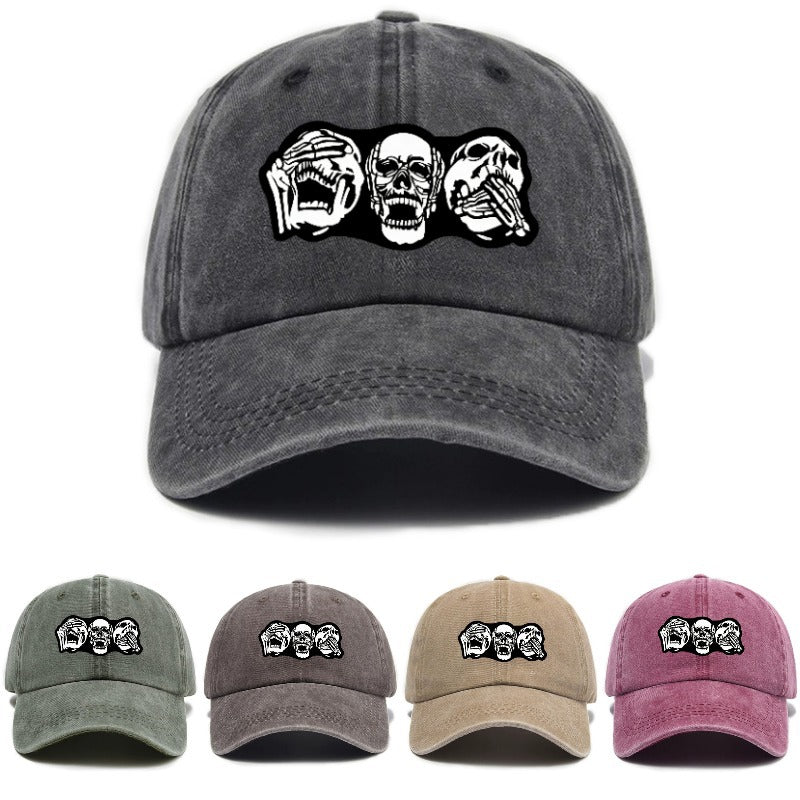 Fashion Easy Skull Print Washed Distressed Soft Top Sunshade Baseball Cap Unisex All-Match Baseball Cap