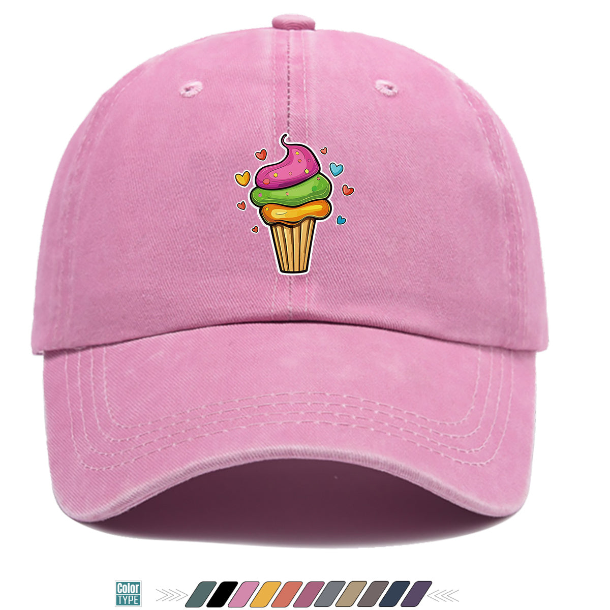 1pc Colorful Cream Cake Print Baseball Cap, Sweet Cute Sun Hat, Fashionable Individual Aesthetic Unisex Cap, Adjustable Size Street Trendy Hat, Bestie Outing Hat, Suitable for Daily Commute, Dates, Parties, Amusement Parks, Afternoon Tea