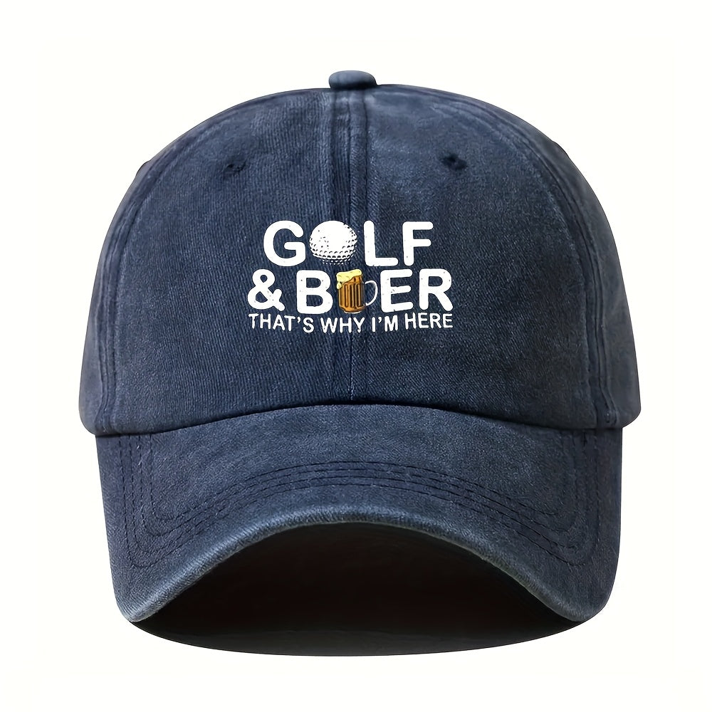 1 "Golf & Beer" Printed Baseball Cap with a Bold "That's Why I'm Here" Slogan and Golf Ball Graphic, Unisex, Adjustable Casual Style Hat for Outdoor Parties, Festivals, Camping, Hip-hop Trucker Hats, Suitable for Outdoor Activities, Picnics