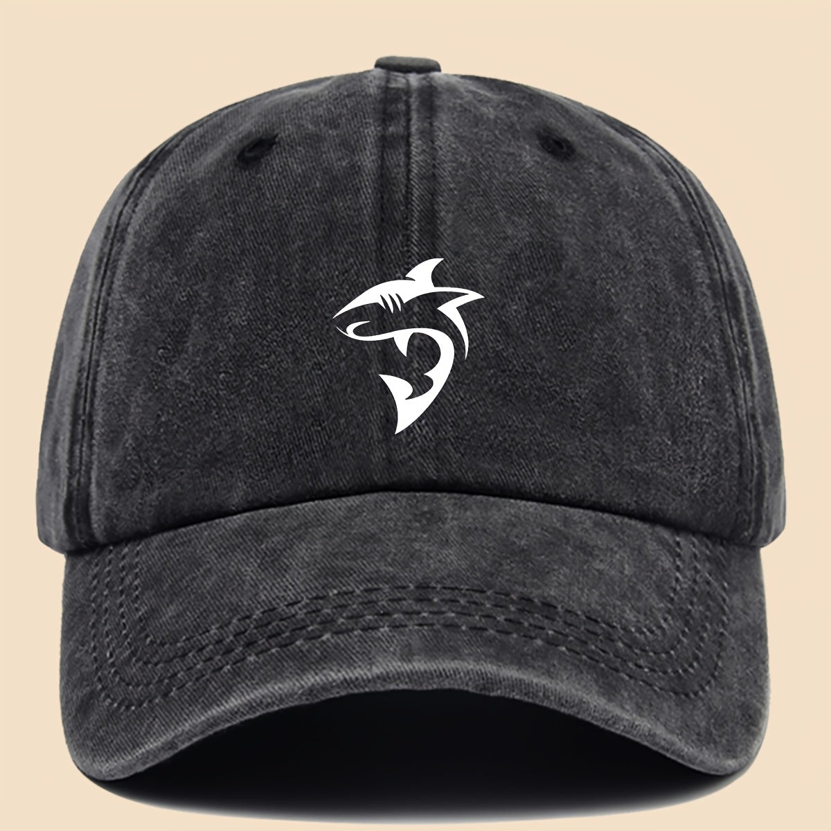 1 Unisex Ocean-themed Baseball Cap with White Shark Print - Breathable Adjustable Dad Hat for Skateboarding, Hiking, Fishing | Stylish Couple's Outdoor Accessory, Perfect Gift for Birthdays, Christmas, Halloween, Thanksgiving | Black Casual Hat |
